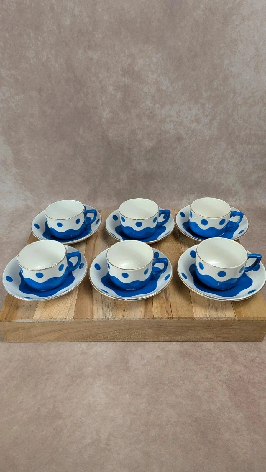 Lot de 6 tasses & soucoupes Sarreguemines – Art déco bleu – photo 2